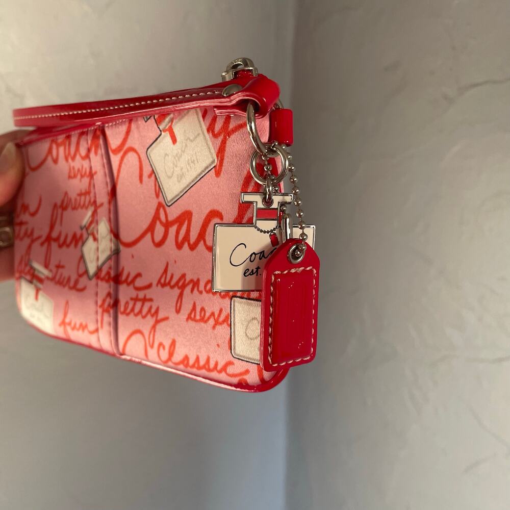 RARE Red Pink Coach Limited Edition Perfume Print Wristlet Bag Sateen Vintage - Picture 7 of 8